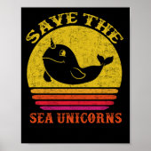 Sparen de Unicorns van het Zee Retro Narwhal Poster (Voorkant)