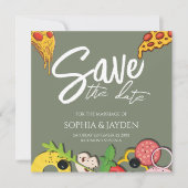 Sparen de Vergroene PIZZA Moderne Chic van de Datu Save The Date (Voorkant)