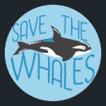 Sparen de Walvissen Ronde Sticker<br><div class="desc">orca-walvis met een mooie zwarte vis in de oceaanblauw. Ik hou van zeedieren.</div>