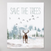Sparen de Waterverf van de Bomen Deer Poster (Voorkant)