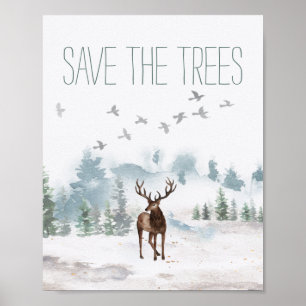 Sparen de Waterverf van de Bomen Deer Poster