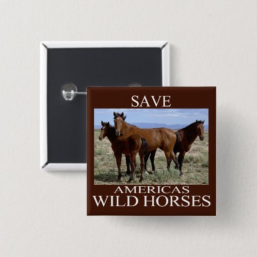 Sparen de Wilde Paarden Vierkante Button 5,1 Cm (Voorkant /achterkant)