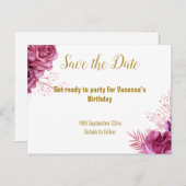 Sparen de Witte Achtergrond Roze Floral van de Dat Aankondigingskaart (Voorkant / Achterkant)