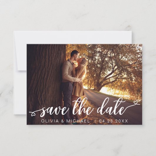 Sparen de Witte Handgeschreven Foto van de Datum Save The Date (Voorkant)
