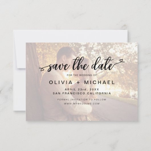 Sparen de Witte Handgeschreven Foto van de Datum Save The Date (Achterkant)