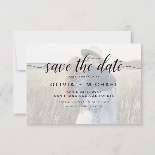 Sparen de Witte Handgeschreven Foto van de Datum Save The Date (Achterkant)