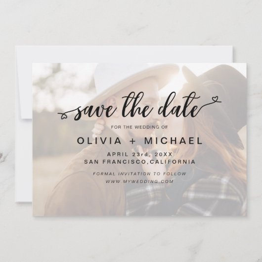 Sparen de Witte Handgeschreven Foto van de Datum Save The Date (Achterkant)