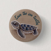 Sparen de zee schildpadden ronde button 3,2 cm (Voorkant)