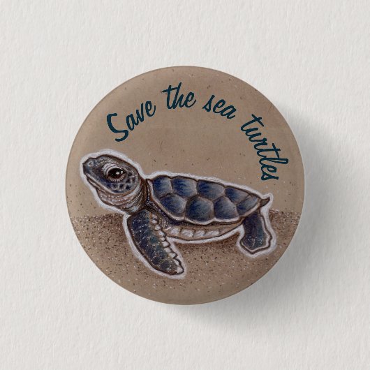 Sparen de zee schildpadden ronde button 3,2 cm (Voorkant)
