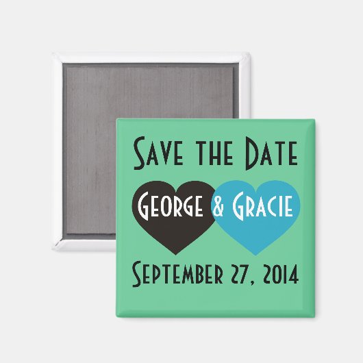 Sparen de Zwarte Datum en Turquoise Harten Magneet (Voorkant / Achterkant)