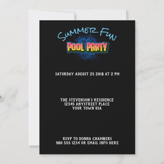 Sparen de Zwarte Uitnodiging van de Pool van de Da (Achterkant)