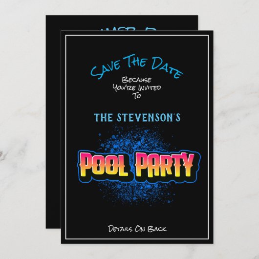 Sparen de Zwarte Uitnodiging van de Pool van de Da (Voorkant / Achterkant)