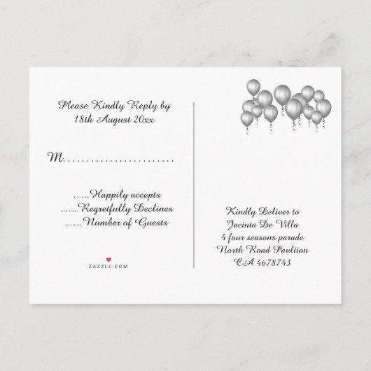 Sparen de Zwarte WIT ballonnen van de Datum Al Voo Aankondigingskaart (Achterkant)