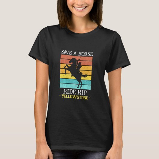 Sparen een Horse Ride Yellowstone Montana Funny T-shirt (Voorkant)