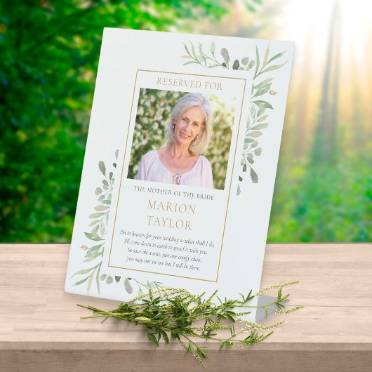 Sparen een Zetenmoeder van Bride Foto Greenery Wed Reclamebord Met Voetstuk