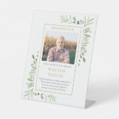 Sparen een Zetenvader van Groom Foto Greenery Wedd Reclamebord Met Voetstuk (Voorkant)