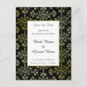 Sparen Elegant de Datum Golden Damask Pattern Kaar Aankondigingskaart (Voorkant)