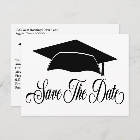 Sparen het Afstuderen van de Datum - Eenvoudig Zwa Aankondigingskaart (Voorkant / Achterkant)