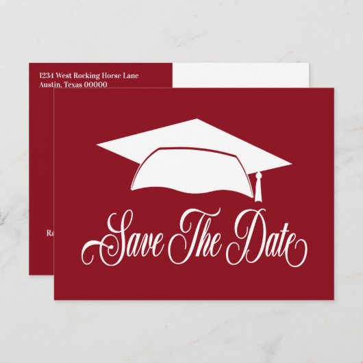 Sparen het Afstuderen van de Datum - Eenvoudige Ro Aankondigingskaart (Voorkant / Achterkant)