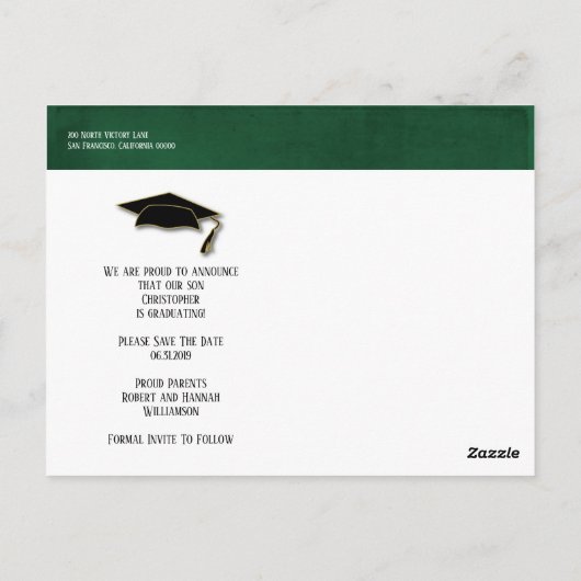 Sparen het Afstuderen van de Datum Moderne Groene  Briefkaart (Achterkant)