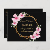 Sparen het afstuderen van de Datum Zwarte roze flo Briefkaart (Voorkant / Achterkant)