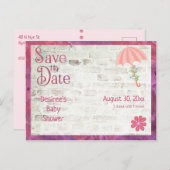 Sparen het Baby shower van de Datum met Umbrella Aankondigingskaart (Voorkant / Achterkant)