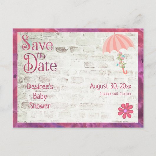 Sparen het Baby shower van de Datum met Umbrella Aankondigingskaart (Voorkant)