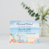 Sparen het Bericht van de Datum in de Beach bruilo Aankondigingskaart (Staand voorkant)
