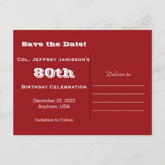 Sparen het Briefkaart van de 80e Geboortedag van d (Achterkant)