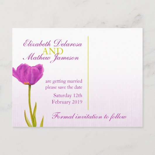 Sparen het Briefkaart van de Datum paarse tulpkuns (Achterkant)
