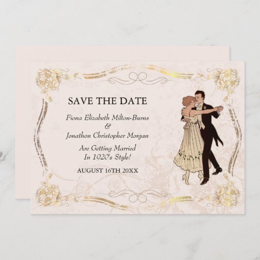 Sparen het Dansende Paar van 1920 van de Datum Save The Date (Voorkant / Achterkant)