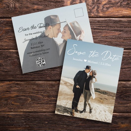sparen het datum witte handschrift paar 2 foto's aankondigingskaart