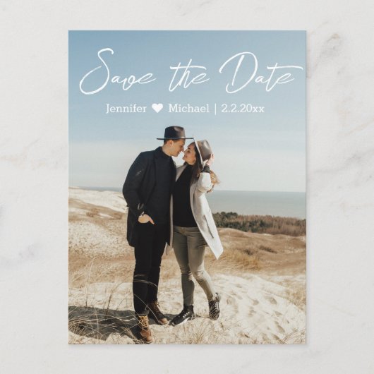 sparen het datum witte handschrift paar 2 foto's aankondigingskaart (Voorkant)