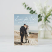 sparen het datum witte handschrift paar 2 foto's aankondigingskaart (Staand voorkant)