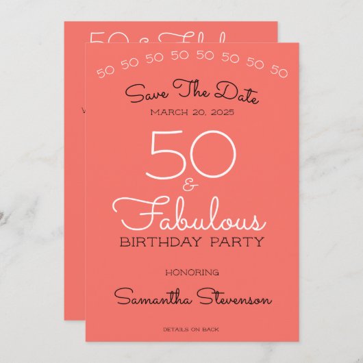 Sparen het Koraal van de Uitnodiging van de Datum (Voorkant / Achterkant)