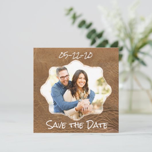 Sparen het Lederen van de Datum Thema Save The Date (Staand voorkant)