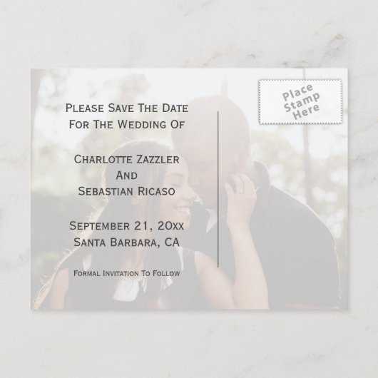 Sparen het Malplaatje van de Foto van de Datum Aan Aankondigingskaart (Achterkant)