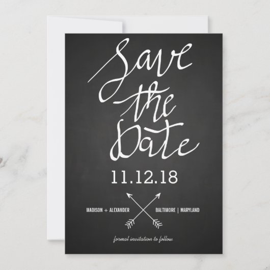 Sparen het Manuscript van de Datumtypografie Chalk Save The Date (Voorkant)