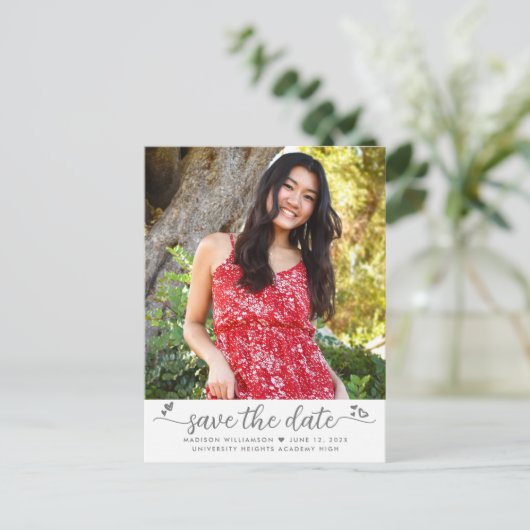 Sparen het Manuscript van de Foto van het Afstuder Uitnodiging Briefkaart (Staand voorkant)