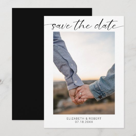 Sparen het Minimale Manuscript van de Foto van de  Save The Date (Voorkant / Achterkant)