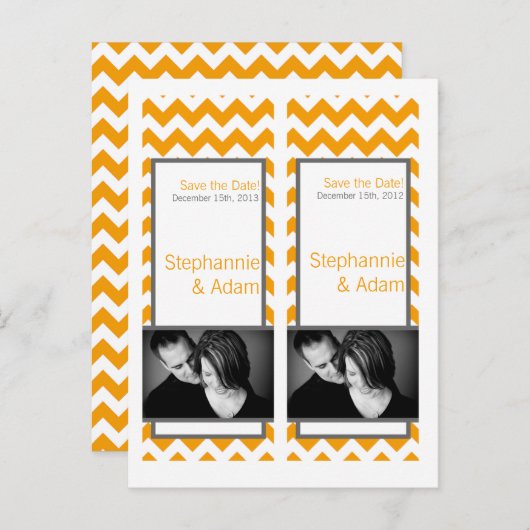 Sparen het Teken van de Datum Geel Gray Chevron Aankondigingskaart (Voorkant / Achterkant)