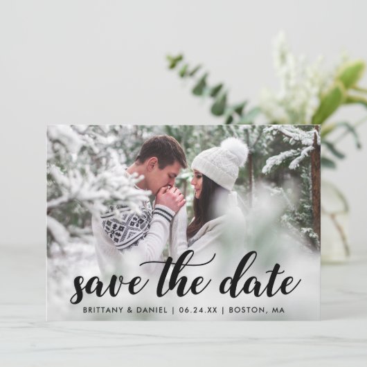 Sparen het Verloving van de Datum het Moderne Manu Save The Date (Staand voorkant)