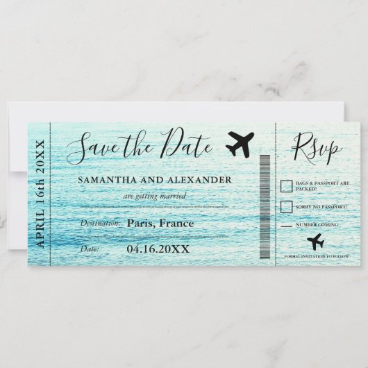 Sparen het vliegtuig van het datummanuscript insta save the date (Voorkant)