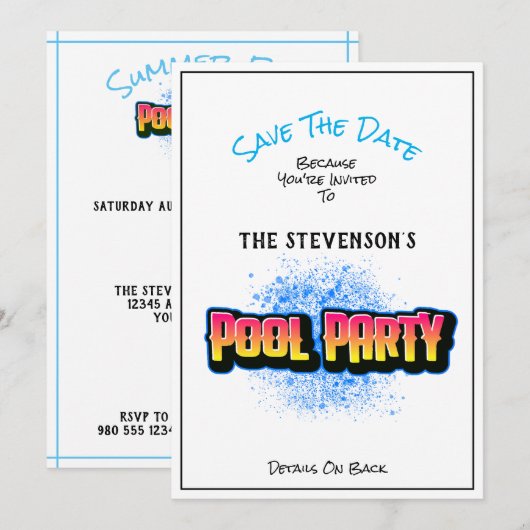 Sparen het Wit van de Uitnodiging van de Pool van (Voorkant / Achterkant)