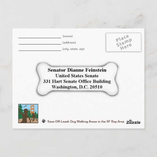Sparen Leash Dog Walking Senator Feinstein Briefkaart (Achterkant)