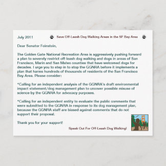 Sparen Leash Dog Walking Senator Feinstein Briefkaart
