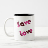 Sparen Liefde. verlooptekst. Tweekleurige Koffiemok (Links)