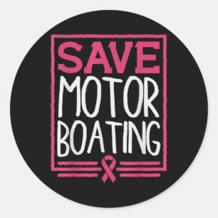 Sparen Motor Boating Funny Breast Cancer Roze Ribb Ronde Sticker