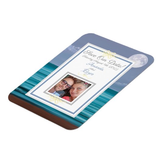 Sparen onze date Gemonlit blauwgroen zee strandbru Magneet (Linkerzijde)