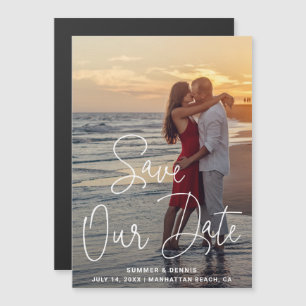 Sparen onze Datum Elegant Foto van het Manuscript Magnetische Uitnodiging